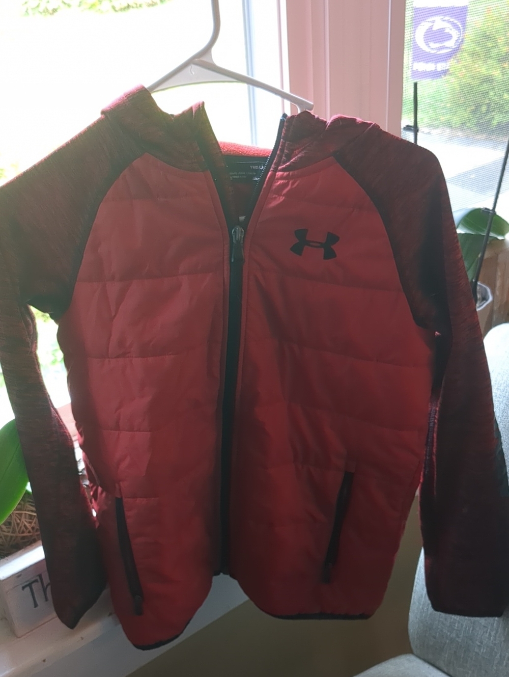 Under Armour Kids Red Quilted Puffer Jacket with Dark Red Sleeves